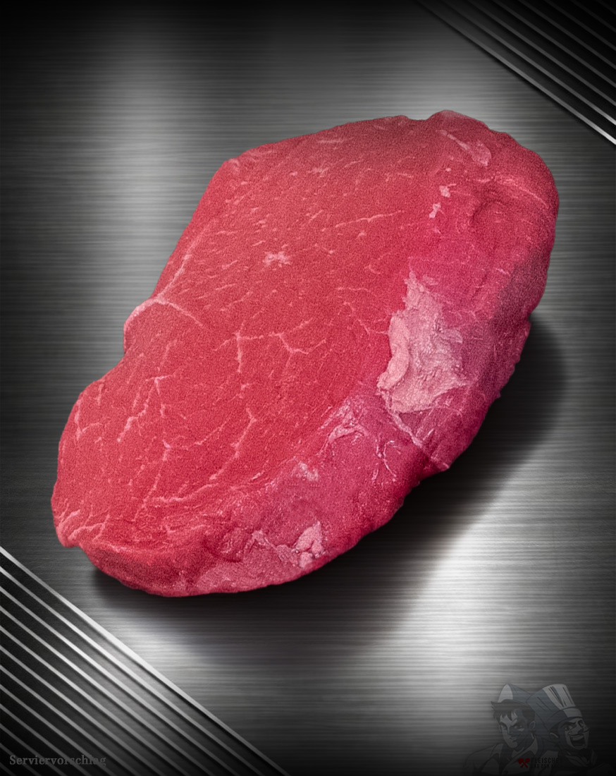 Hüftsteak – Zartes Premiumfleisch aus Pommern Hüftsteak vom Rind (Färse aus Pommern), saftig auf einem Schneidebrett