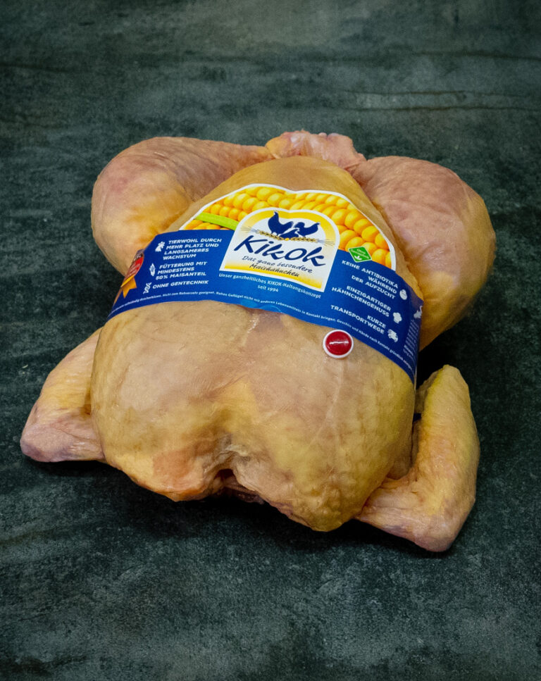 Frisch zubereitetes Kikok Maishähnchen – zart, aromatisch und nachhaltig, online bestellt und direkt nach Hause geliefert