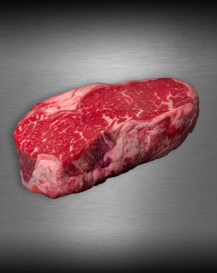 Rumpsteak Creekstone Farms USDA Prime auf glänzendem Metall
