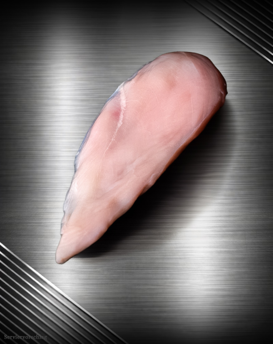Hähnchenschnitzel aus Deutschland Rohes Hähnchenschnitzel aus deutscher Hähnchenbrust, fein geschnitten