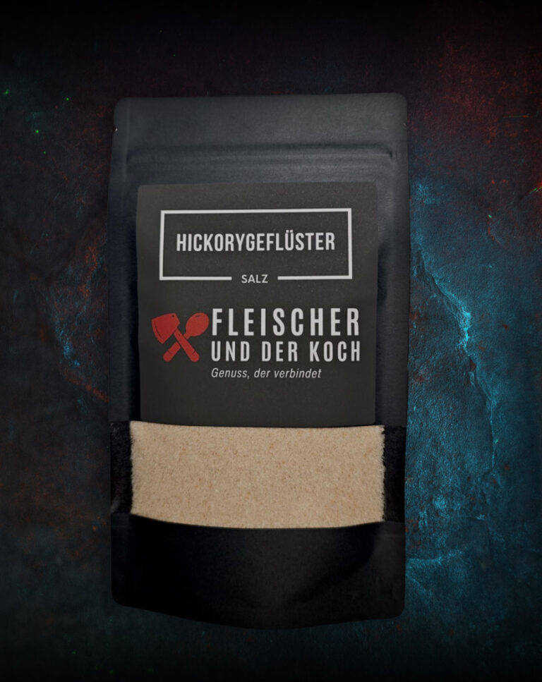 Hickorygeflüster – Hickory Rauchsalz in einer Schale, daneben gegrilltes Gemüse