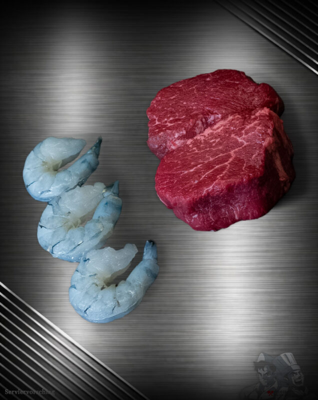 Surf and Turf Set mit Rinderfilet und Black-Tiger-Garnelen – klassische Steakhouse-Kombination