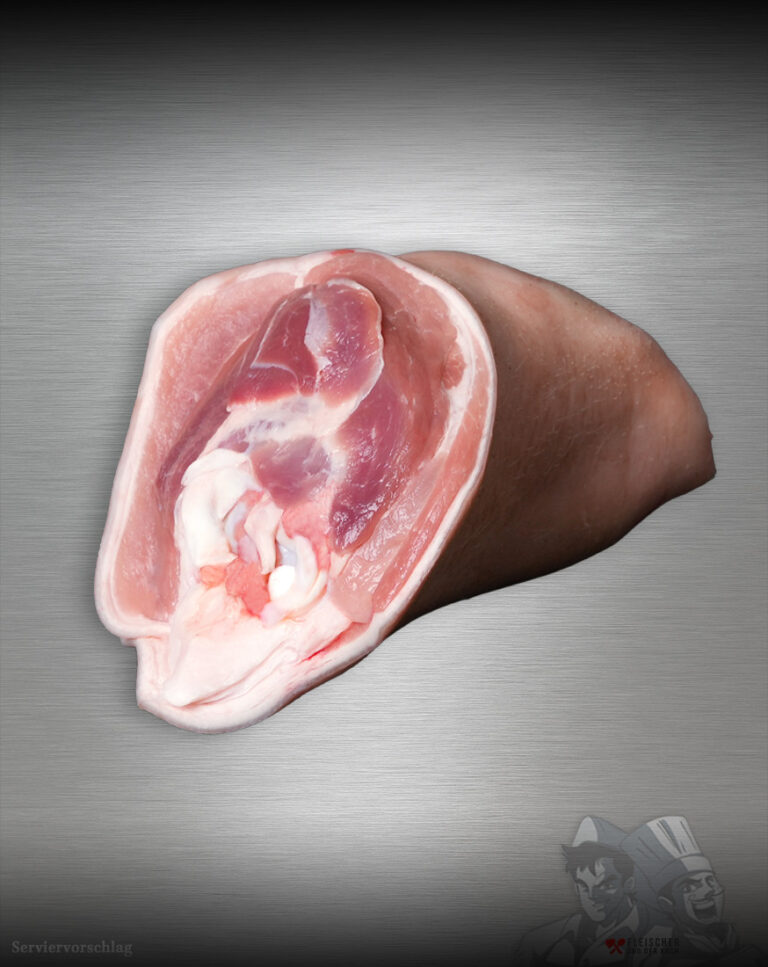 Schweinshaxe vom regionalen Duroc-Schwein, roh mit Schwarte