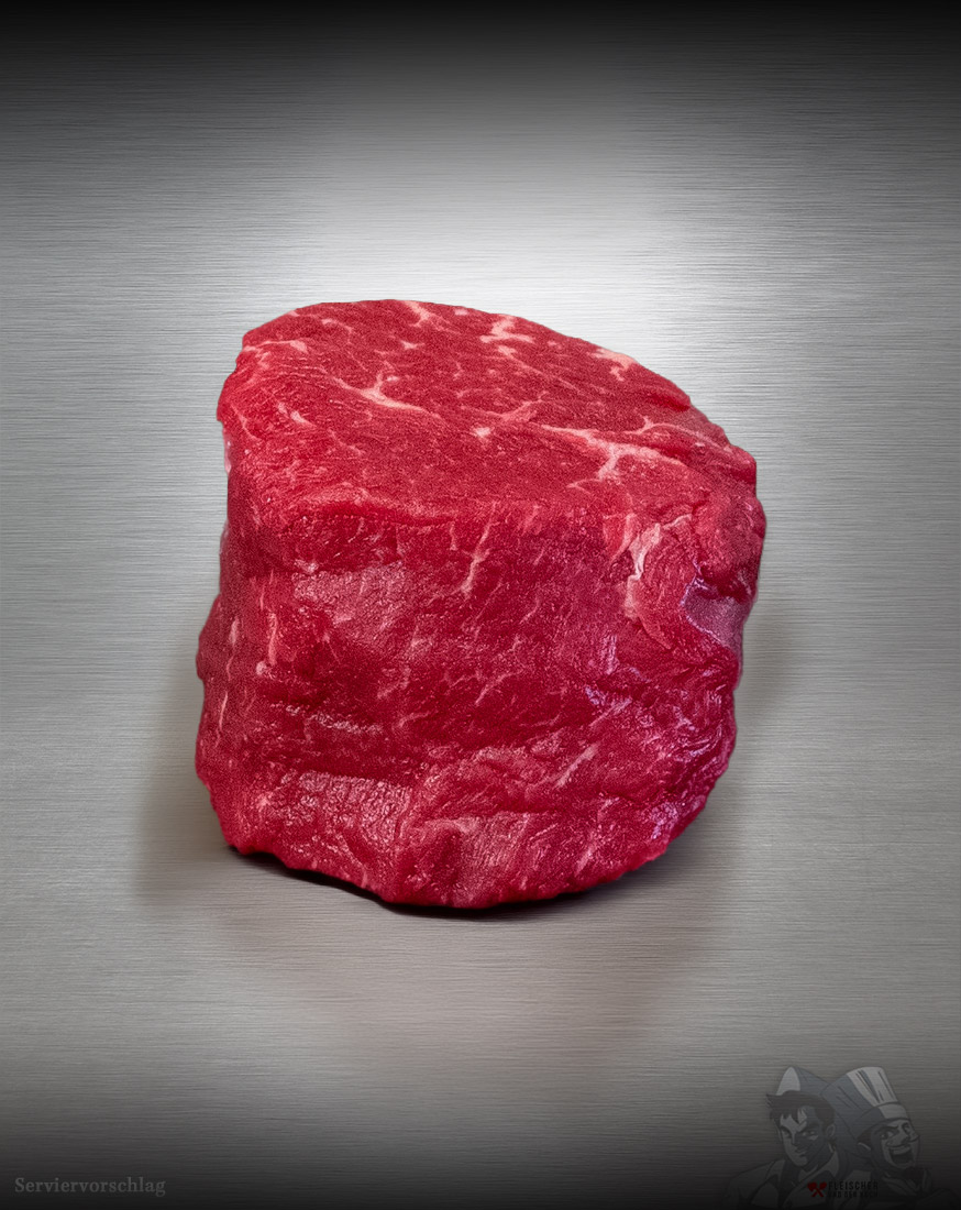 Filet Black Angus Rind Argentinien – Big Deal Party & Family Pack Filet Black Angus Rind Argentinien roh, fein marmoriert, als ganzer Filetstrang auf dunklem Untergrund