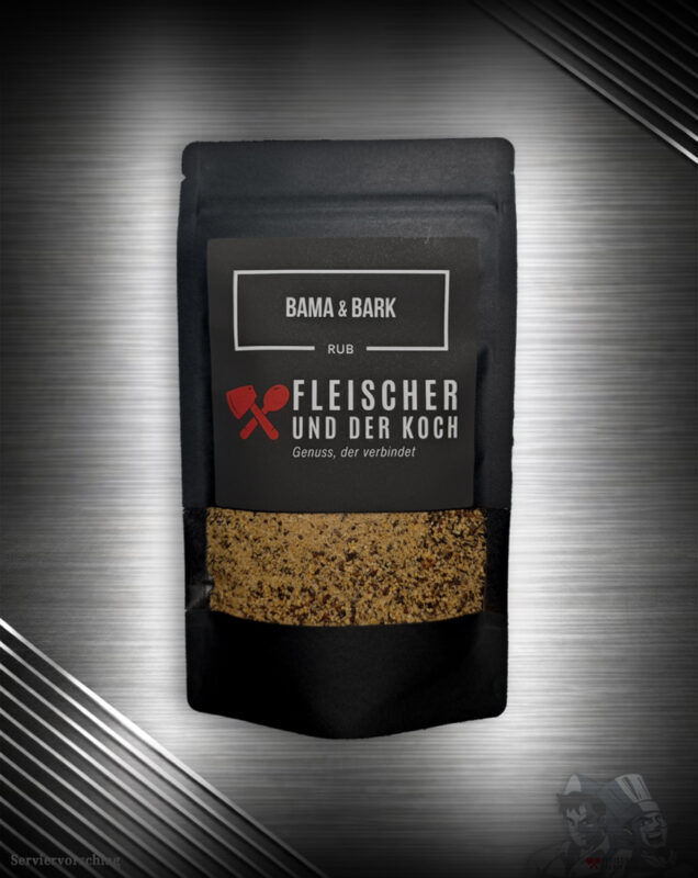 FuK Bama & Bark – Beef Rub Alabama in einer Schale, daneben ein saftiges Steak