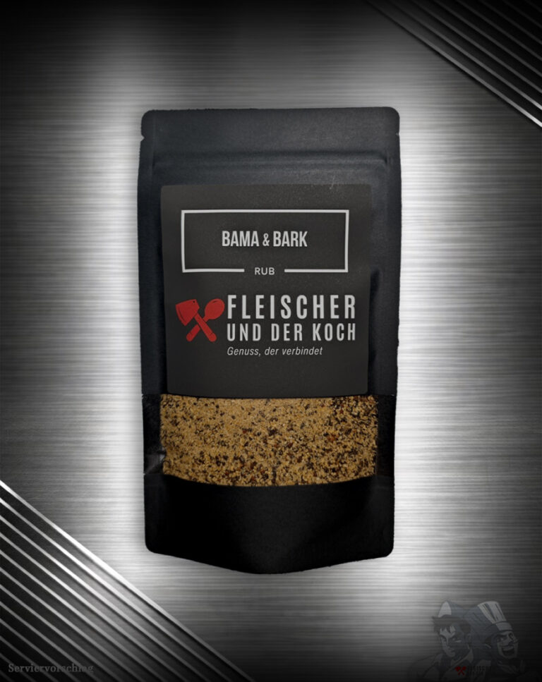 FuK Bama & Bark – Beef Rub Alabama in einer Schale, daneben ein saftiges Steak