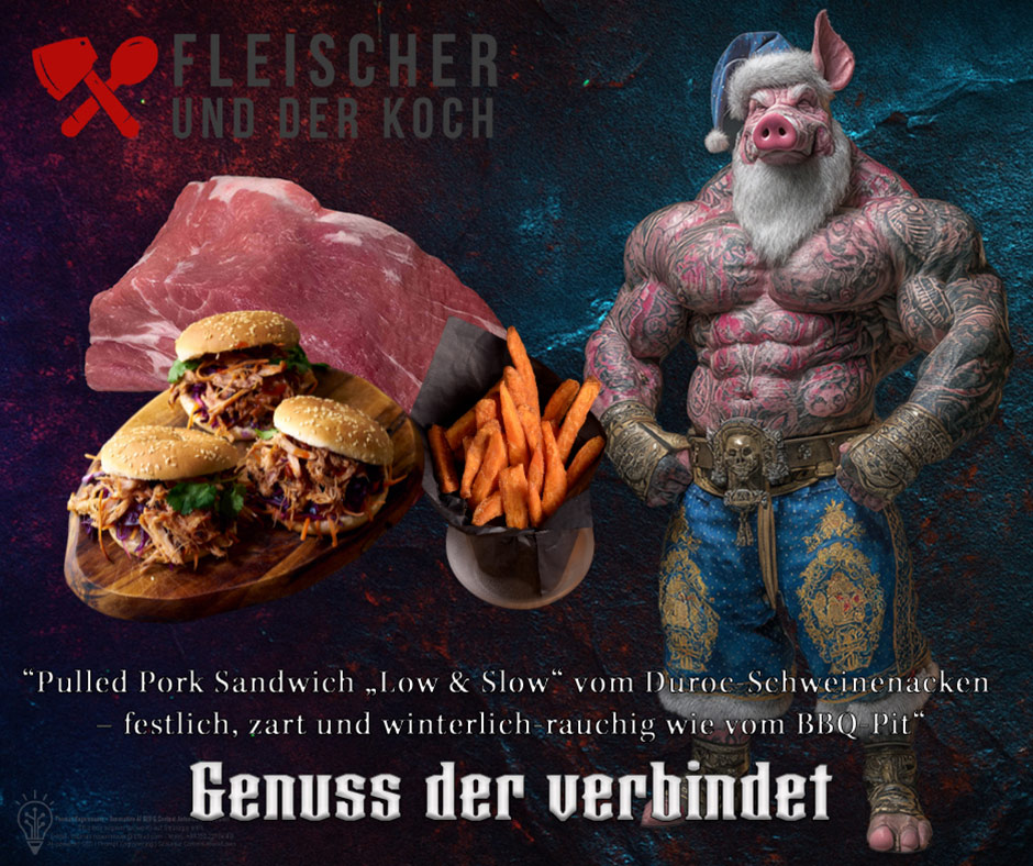 Pulled Pork vom Duroc-Schweinenacken Weihnachtlich mit Glühwein-BBQ-Sauce