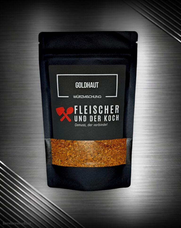 FuK Goldhaut ist eine fein abgestimmte Gewürzmischung für Gans und Ente mit Orangenschale, Kräutern und Kümmel. Sie verleiht jedem Braten goldene Haut, duftende Würze und die Eleganz klassischer Festtagsküche.