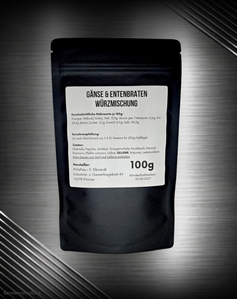 FuK Goldhaut ist eine fein abgestimmte Gewürzmischung für Gans und Ente mit Orangenschale, Kräutern und Kümmel. Sie verleiht jedem Braten goldene Haut, duftende Würze und die Eleganz klassischer Festtagsküche.