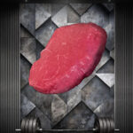 Athleten Rinderhüftsteak von der Färse aus Pommern, roh auf dunklem Untergrund