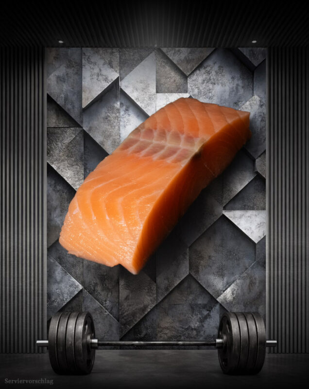 Athleten Lachsfiletsteak natur aus Norwegen, roh und tiefgefroren, gleichmäßig geschnittenes Lachsfiletsteak