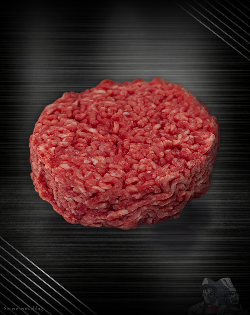 Haché Beef Burger Pattiesaus Charolais-Rind Haché Beef Burger Patties aus französischem Charolais-Rind mit grober Steak-Haché-Struktur
