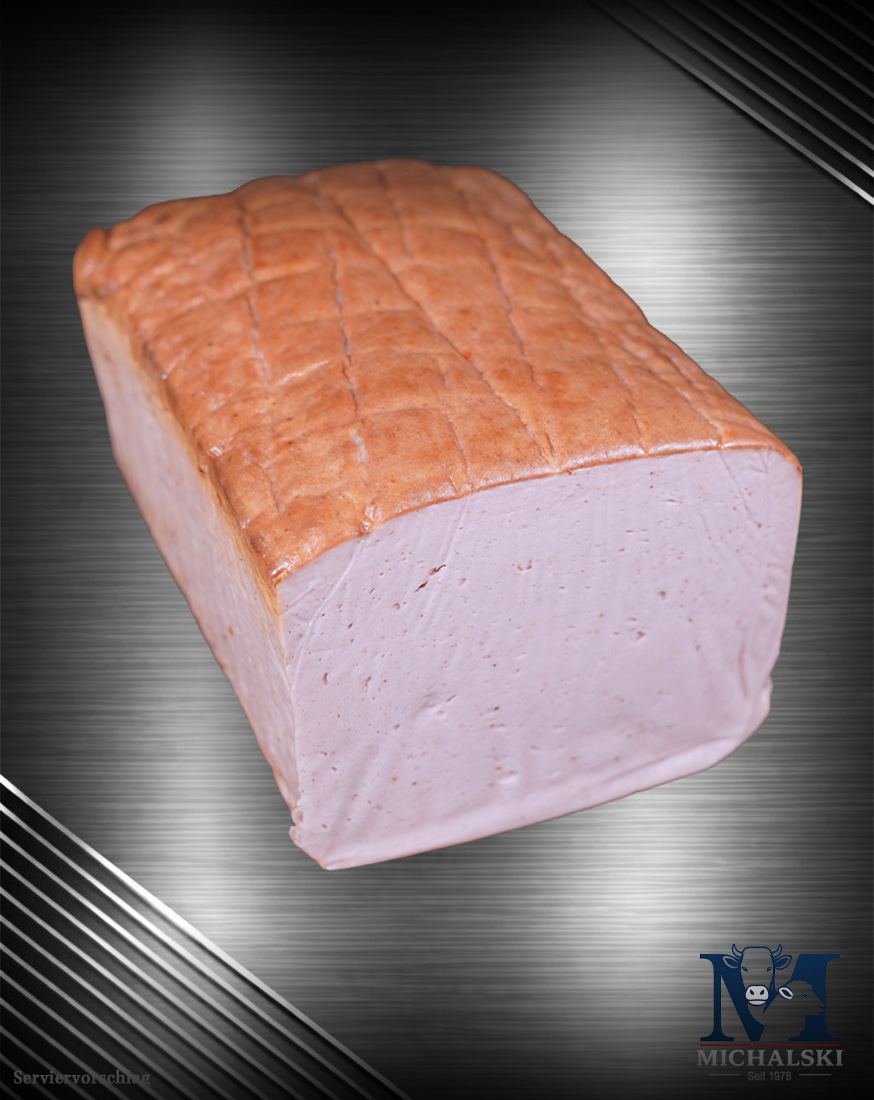 Michalski Fleischkäse – klassischer Fleischkäse aus Deutschland Klassischer Michalski Fleischkäse aus Deutschland im Rohzustand auf hochwertigem Hintergrund
