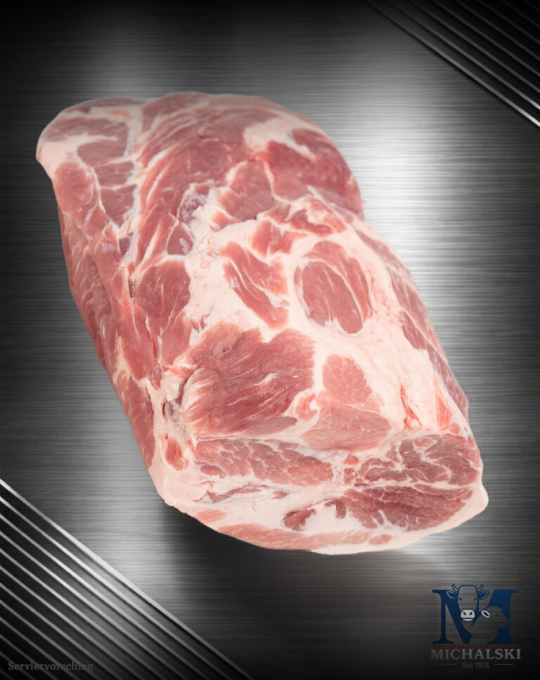 Michalski Schweinenacken ohne Knochen, fein marmoriert, als ganzes Stück im Rohzustand aus Deutschland