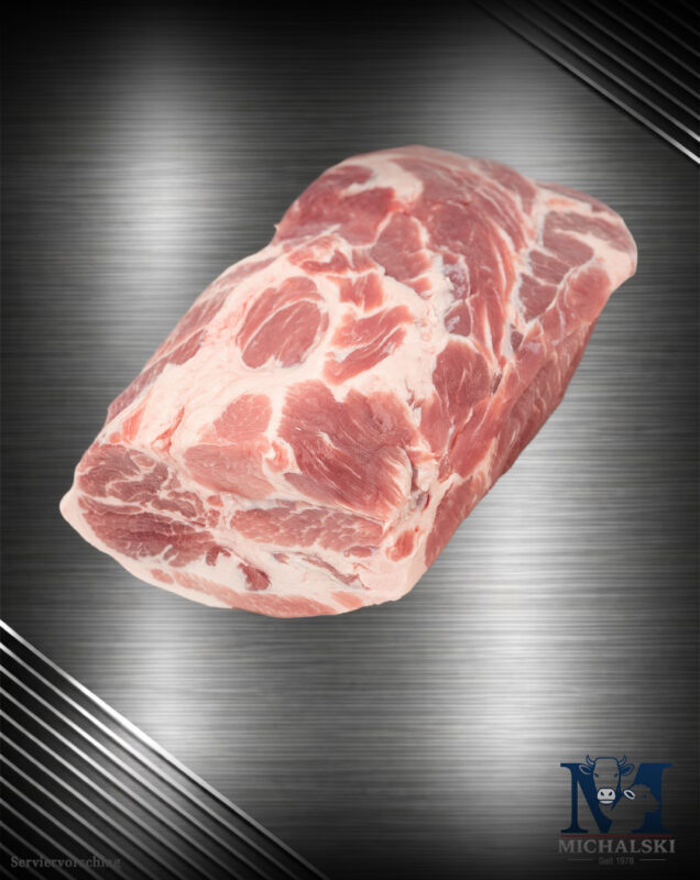 Michalski Schweinenacken ohne Knochen, fein marmoriert, als ganzes Stück im Rohzustand aus Deutschland