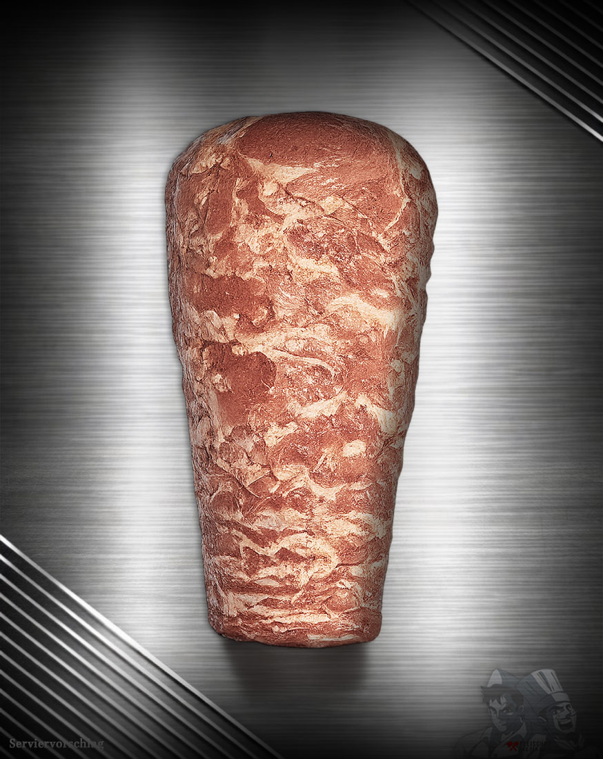 3 kg Yaprak Döner aus Kalbfleisch Handgeschichteter 3 kg Yaprak Döner aus Kalbfleisch auf dem Dönerspieß