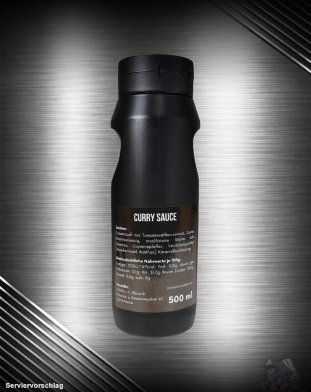 Ku'Damm Curry Sauce von Fleischer und der Koch – fruchtig-würzige Currysauce mit aromatischer Currynote. Ideal für Currywurst, Bratwurst, Pommes, Burger und Gegrilltes.