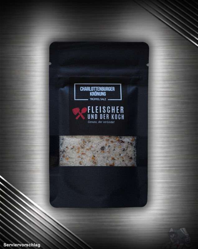 Charlottenburger Krönung Premium-Trüffelsalz mit echtem Trüffel zum Verfeinern von Pasta, Risotto, Kartoffeln, Eierspeisen, Gemüse und Fleisch.