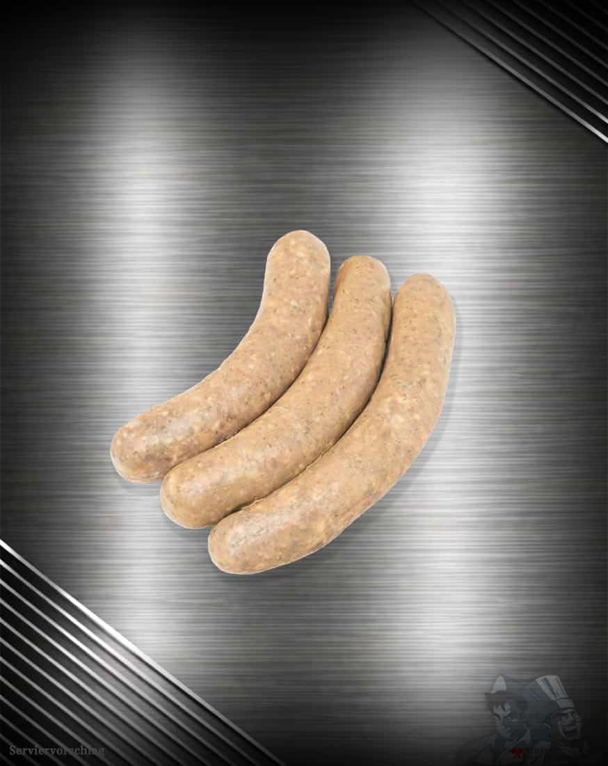 Grobe Wildbratwurst aus deutschem Wildfleisch Grobe Wildbratwurst aus deutschen Wildfleisch mit Wildschwein, Reh und Hirsch